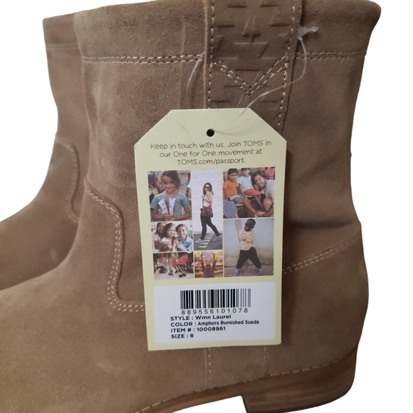 NWT Toms Tan Suede Pull On Slouch Ankle Booties. Amphora Burnished Suede Size 8 - Picture 7 of 16